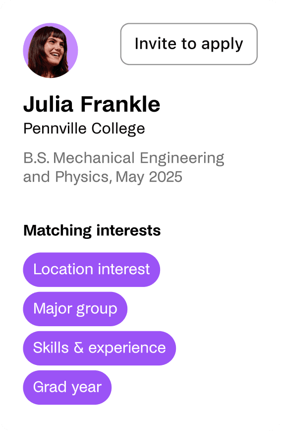 Image showing screenshot of the handshake app showcasing a student profile